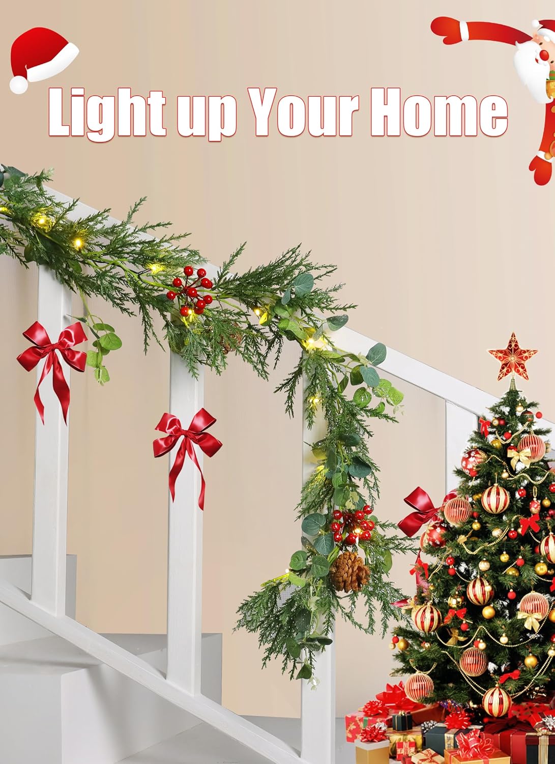 brightown-2-pack-6ft-battery-operated-pre-lit-christmas-garland-with-pine-cones- image 7