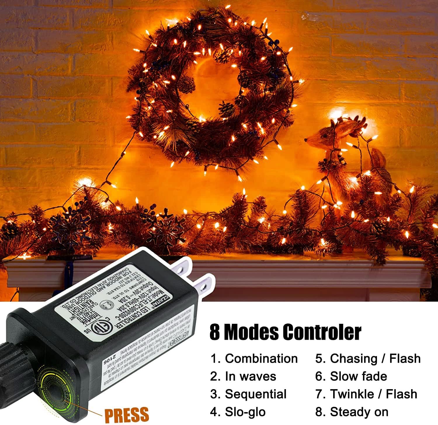 brightown-2-pack-39ft-plug-in-100-led-mini-orange-string-lights-with-8-modes-for image 3