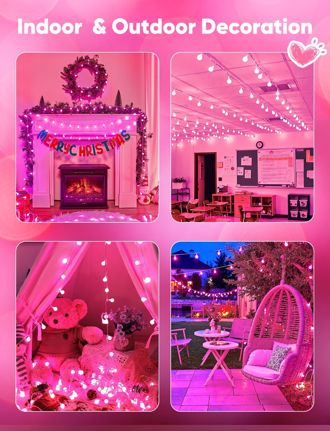 brightown-33ft-100-led-plug-in-mini-globe-fairy-lights-with-8-modes-pink image 8