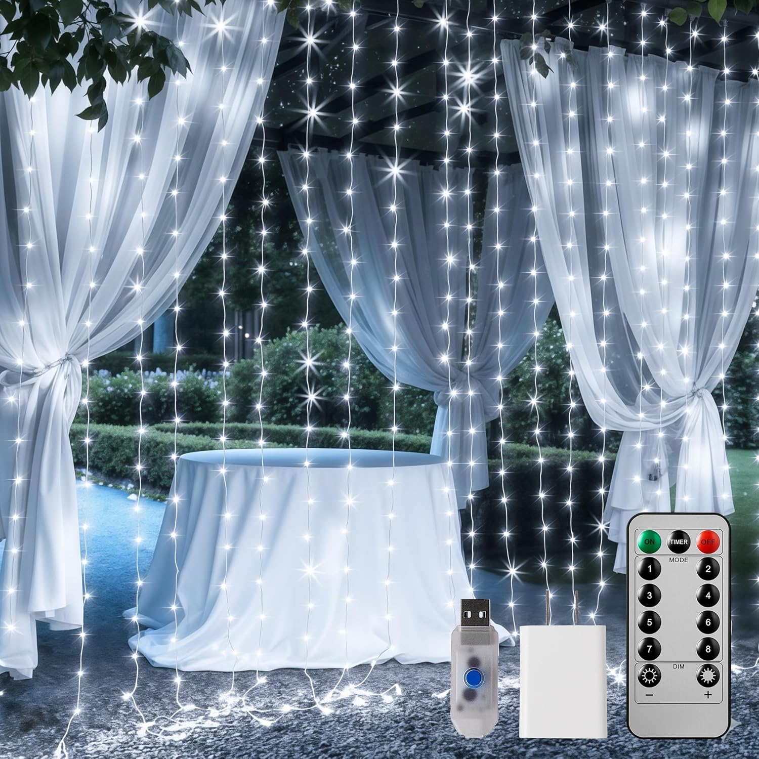 brightown-300-led-curtain-fairy-lights-9-8x9-8ft-usb-plug-in-with-remote-8-modes image 1