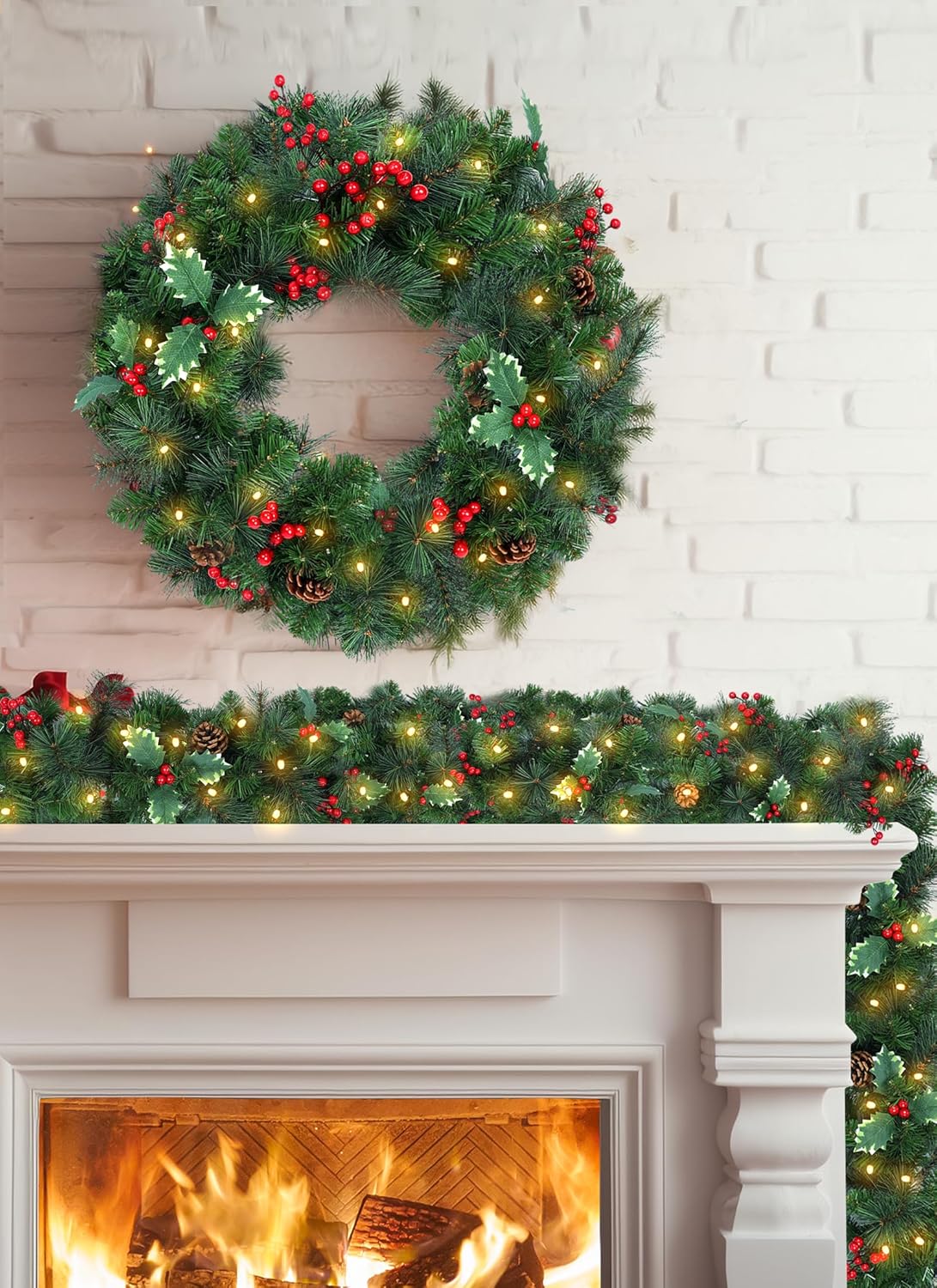 brightown-pre-lit-christmas-garland-with-lights-9ft-100led-lighted-garland-with- image 2