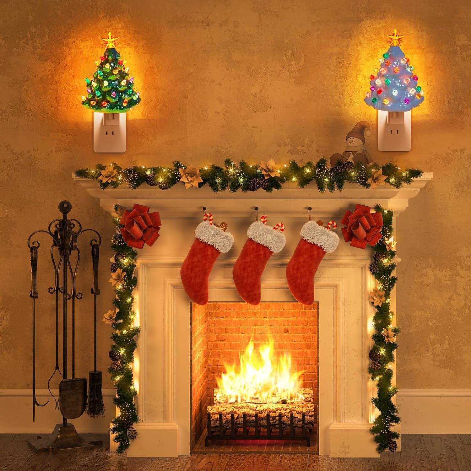 brightown-2-pack-vintage-ceramic-christmas-tree-night-light-6-inch-green-and-whi image 4
