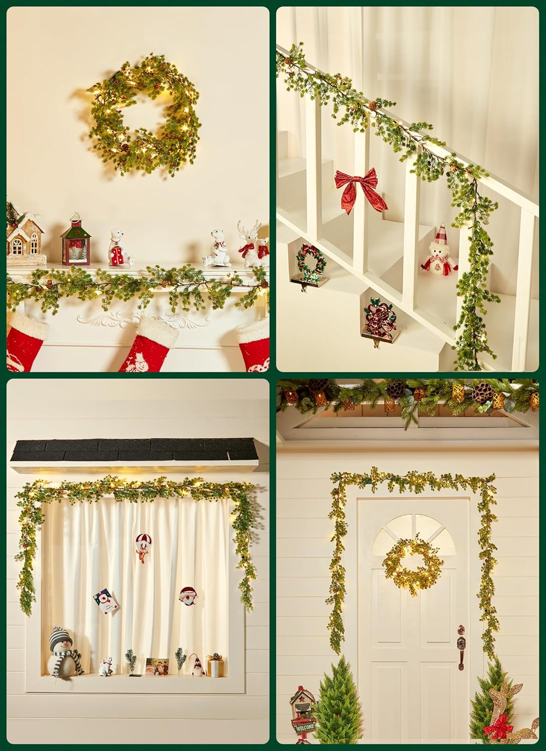 brightown-2-pack-6ft-led-lighted-pine-leaves-garlands-with-20-lights-each-batter image 4