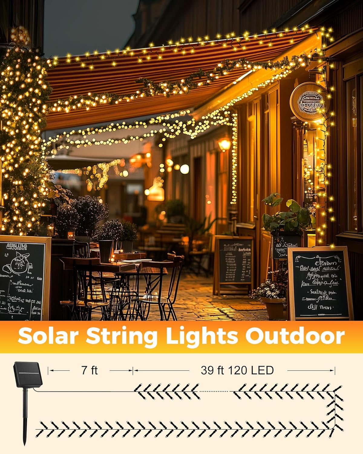 brightown-50ft-120-led-solar-string-lights-outdoor-warm-white-8-modes-ip65 image 7