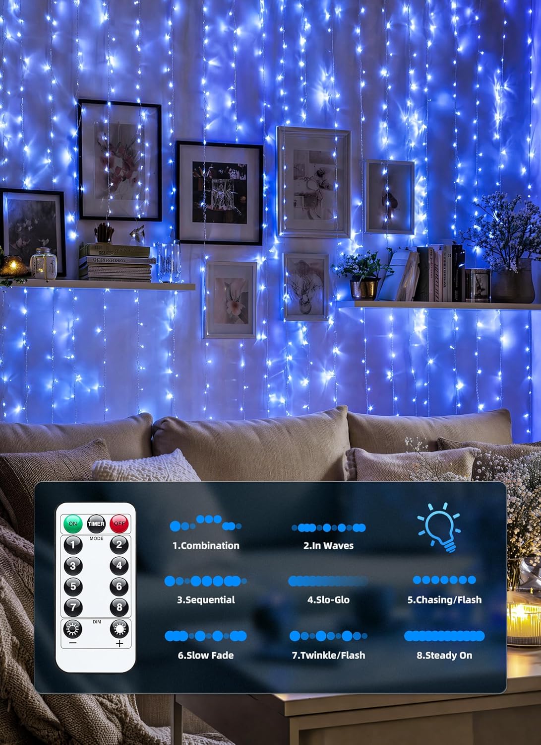 brightown-300-led-usb-curtain-lights-with-remote-9-8x9-8-ft-blue-8-modes-timer image 5