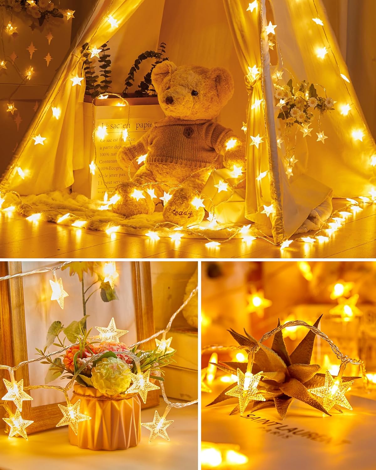 brightown-66ft-plug-in-200-led-warm-white-star-string-lights-with-remote-8-modes image 4