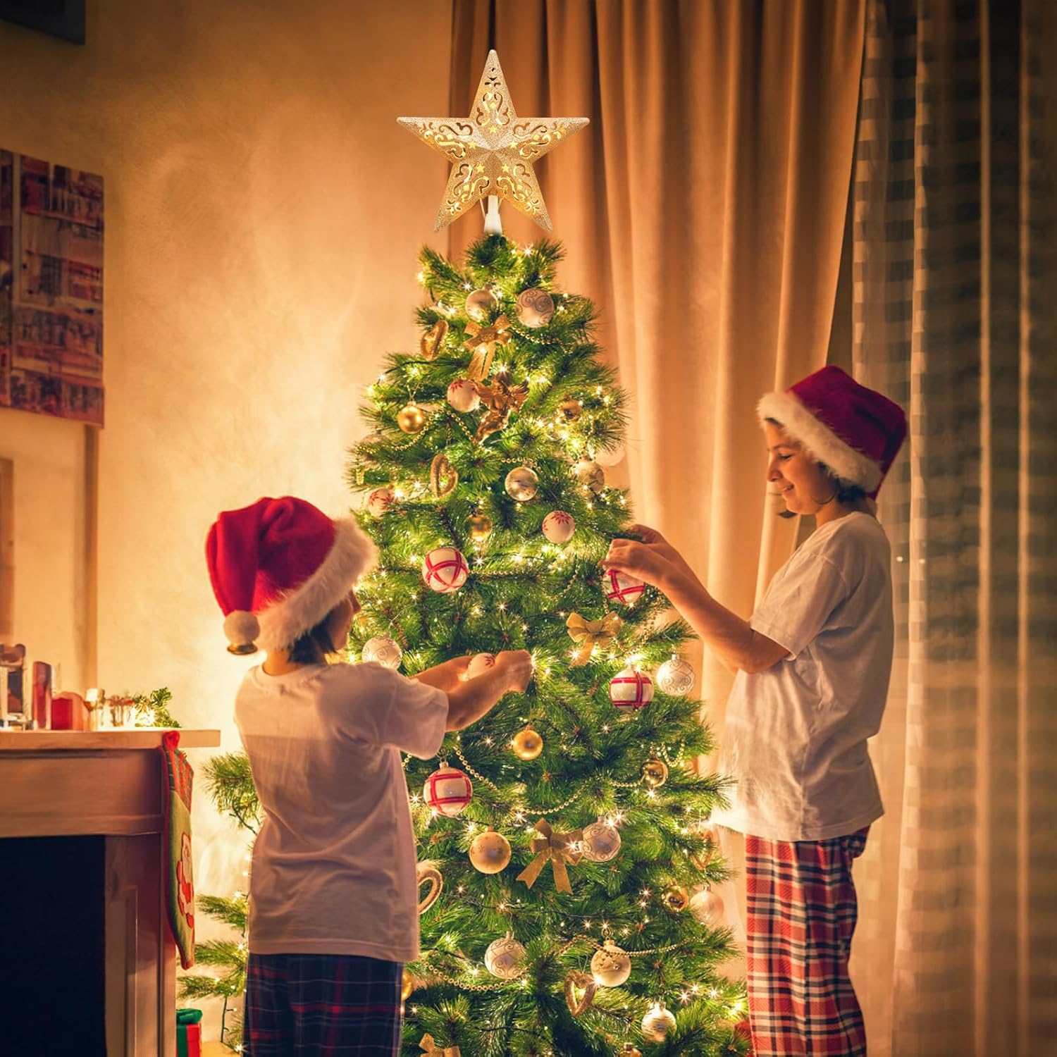 brightown-8-inch-hollowed-3d-star-tree-topper-with-lights-golden-coated-plug-in- image 4