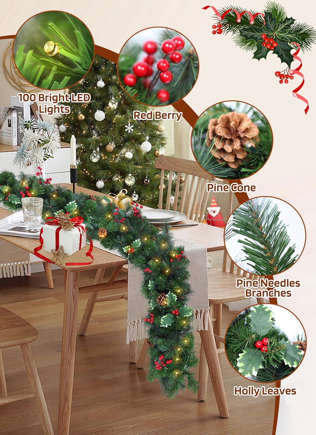brightown-pre-lit-christmas-garland-with-lights-9ft-100led-lighted-garland-with- image 3