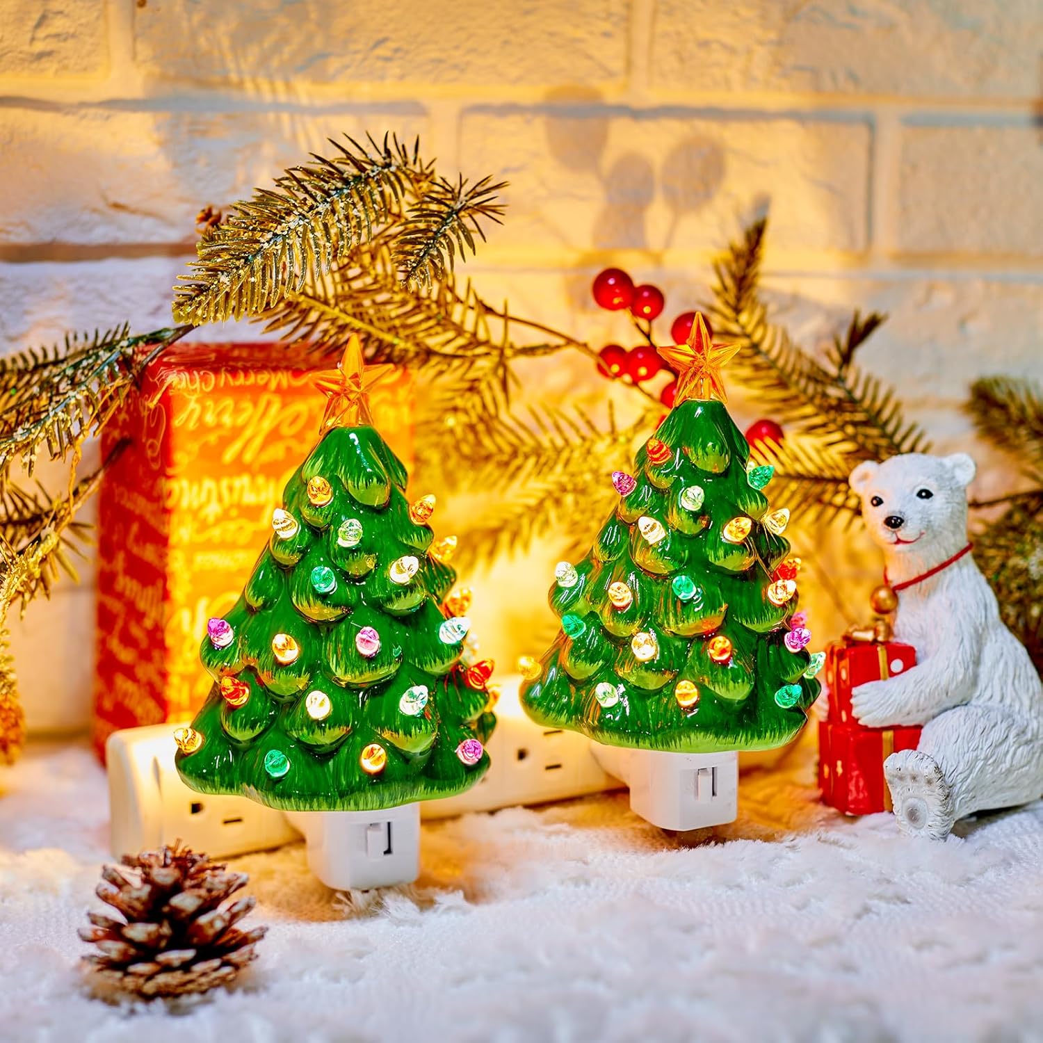 brightown-2-pack-6-ceramic-christmas-tree-night-light-with-star-topper-green image 4