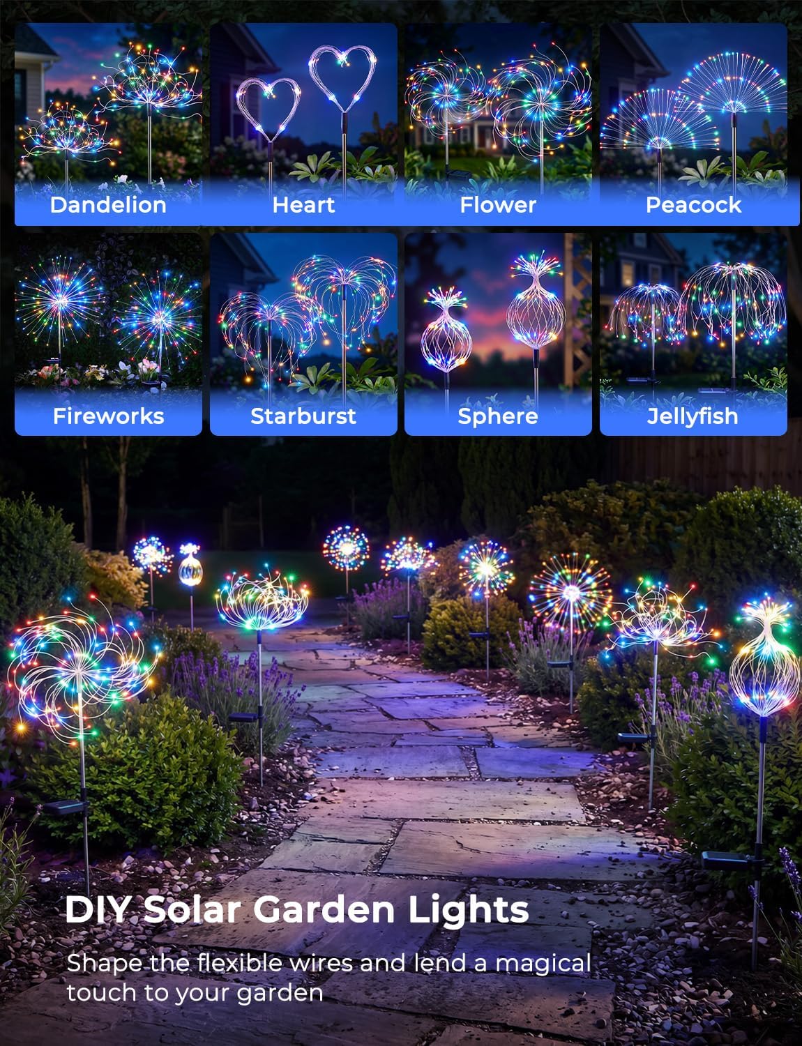 brightown-2-pack-180-led-firework-solar-stake-lights-red-yellow-blue-green-8-mod image 3