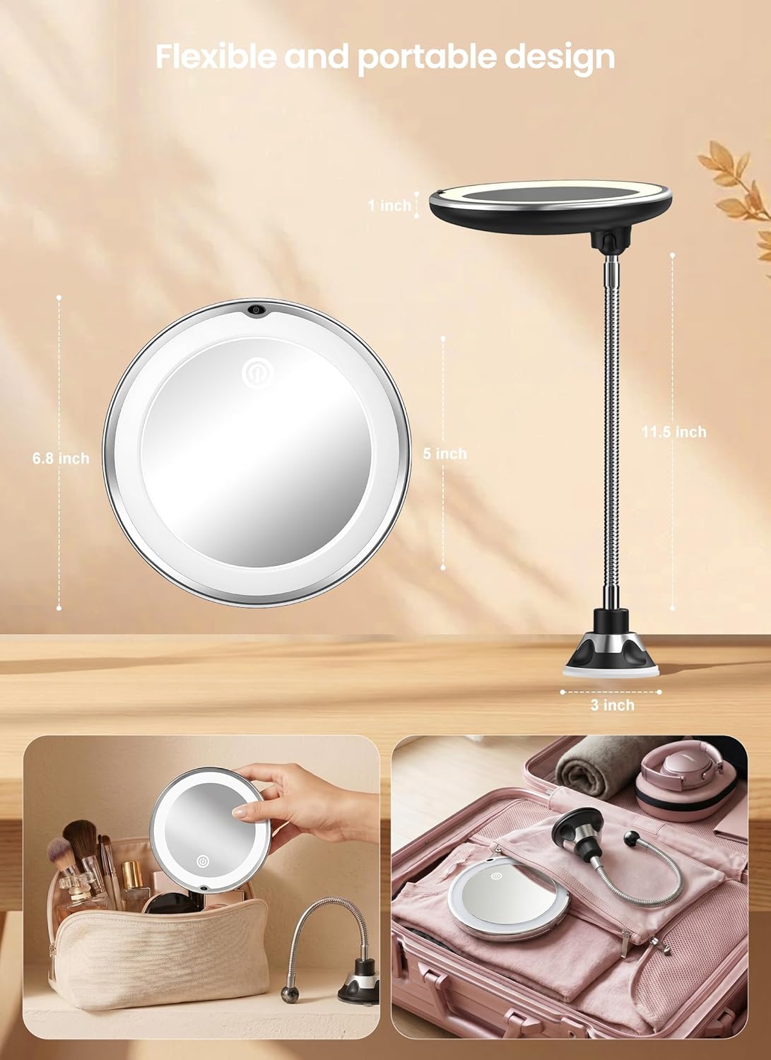 brightown-10x-flexible-gooseneck-battery-operated-makeup-mirror-with-lights-blac image 2
