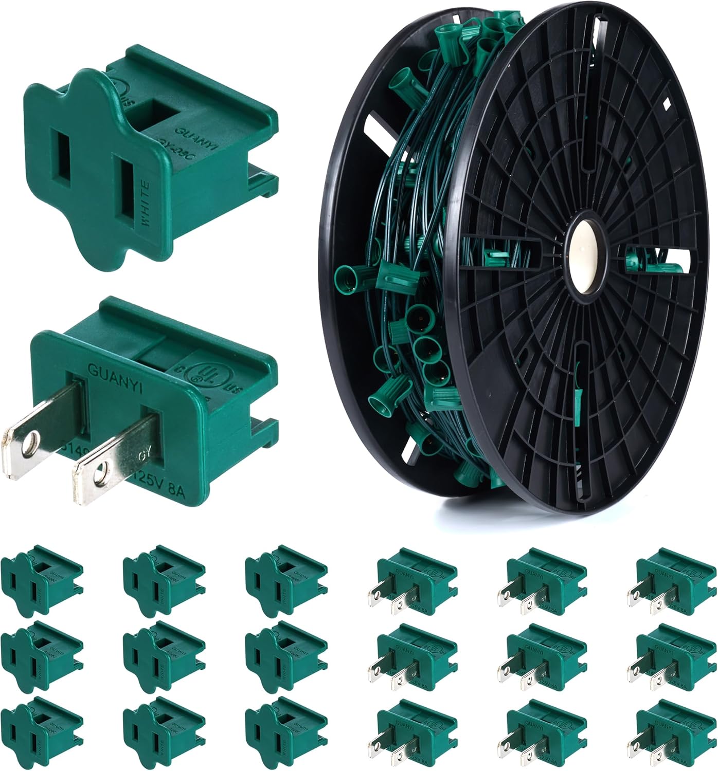 brightown-commercial-c9-e17-christmas-light-sockets-spool-250ft-12-spacing-green image 1