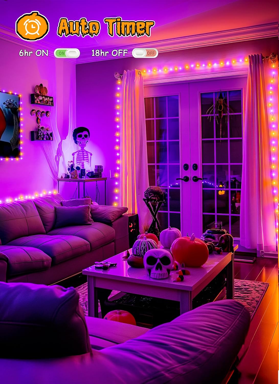 brightown-halloween-string-lights-10ft-120-led-battery-operated-orange-purple-wi image 6