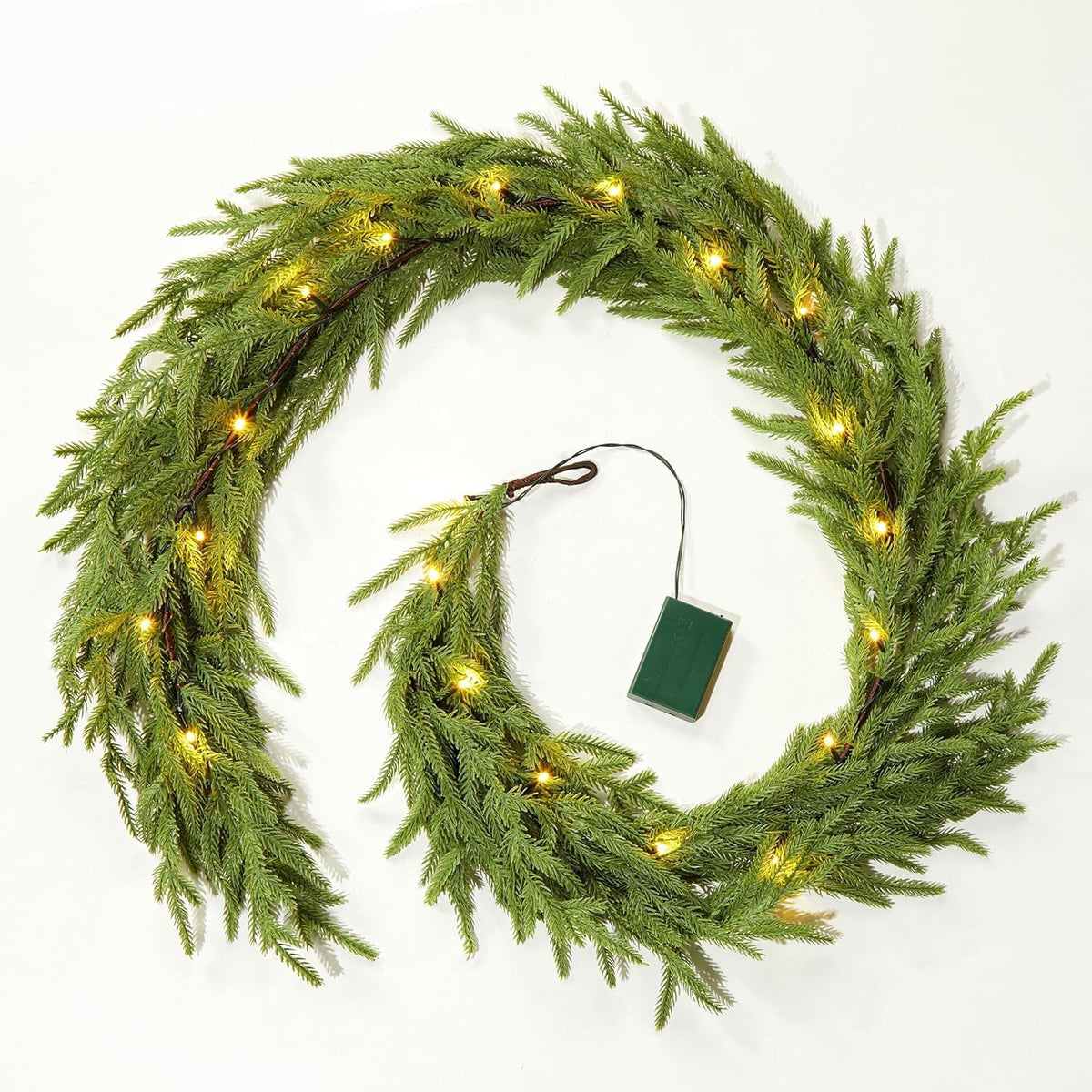 brightown-christmas-garland-with-lights-6ft-norfolk-pine-garlands-battery-operat image 1