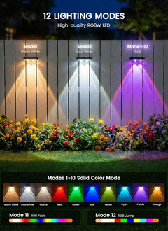 brightown-4-pack-solar-powered-fence-deck-step-lights-with-remote-warm-white-rgb image 2