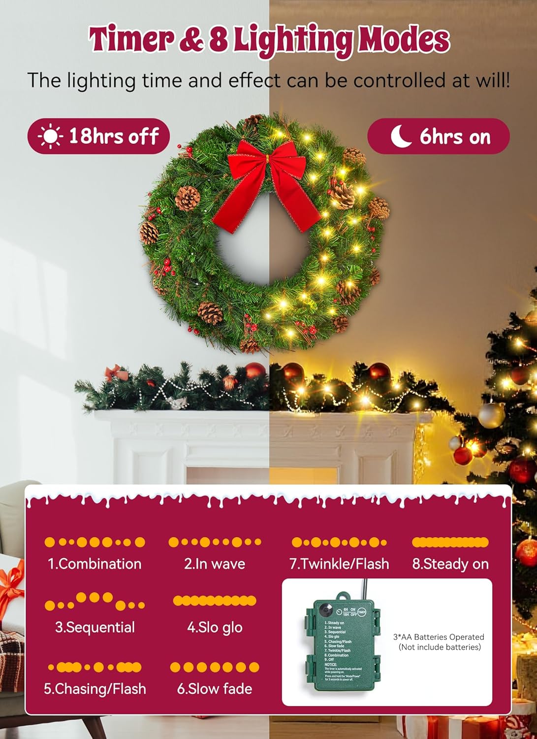 brightown-24-inch-pre-lit-christmas-wreath-for-front-door-ip44-battery-operated- image 2