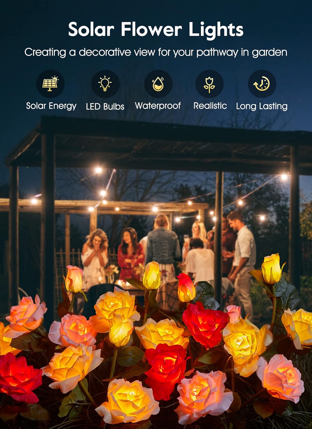brightown-4-pack-realistic-rose-solar-garden-pathway-lights-waterproof-warm-whit image 7