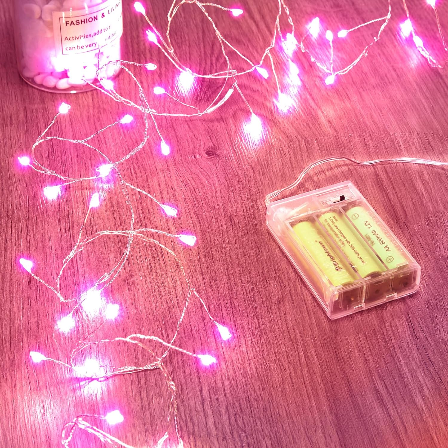 brightown-5ft-60-led-battery-operated-pink-silver-wire-firecracker-fairy-lights- image 1