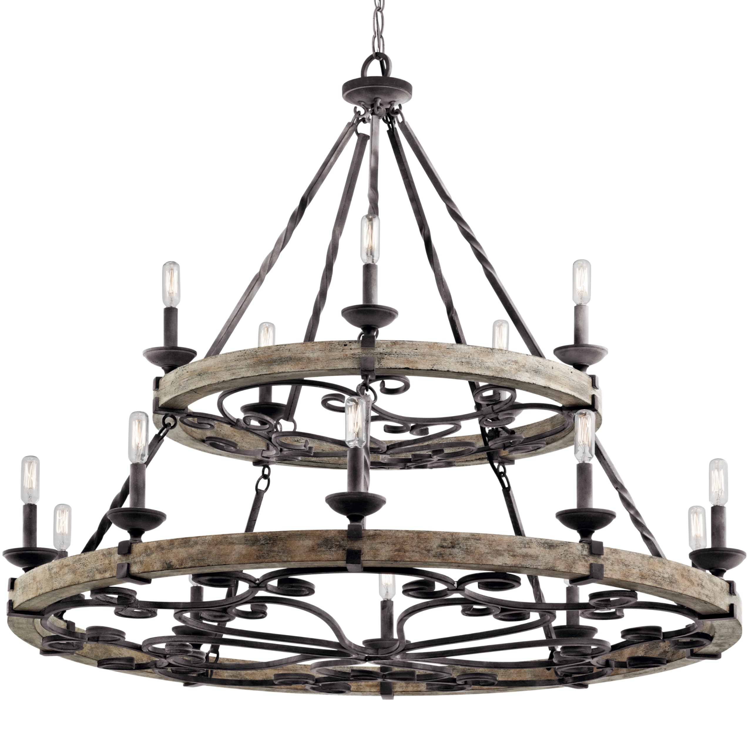 kichler-taulbee-15-light-2-tier-chandelier-weathered-zinc-weathered-grey-wood-ac image 4