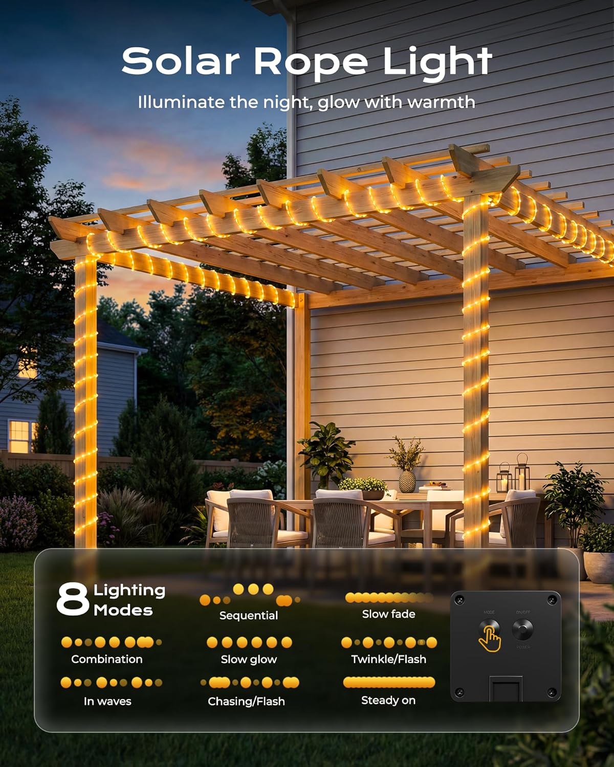 brightown-2-pack-78ft-total-200-led-solar-rope-lights-8-modes-warm-white-waterpr image 4