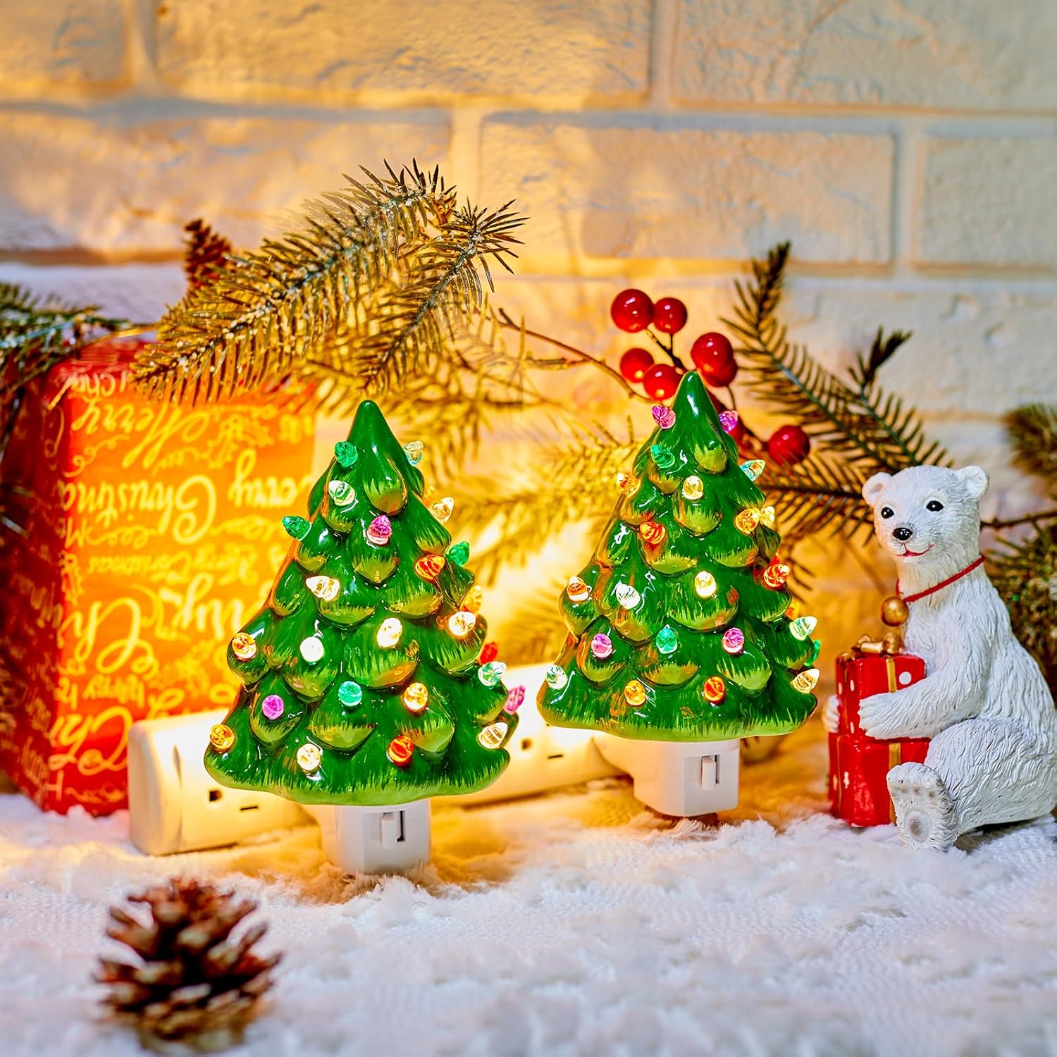 brightown-vintage-christmas-ceramic-tree-night-light-2-pack-6-inch-green-c7-bulb image 3