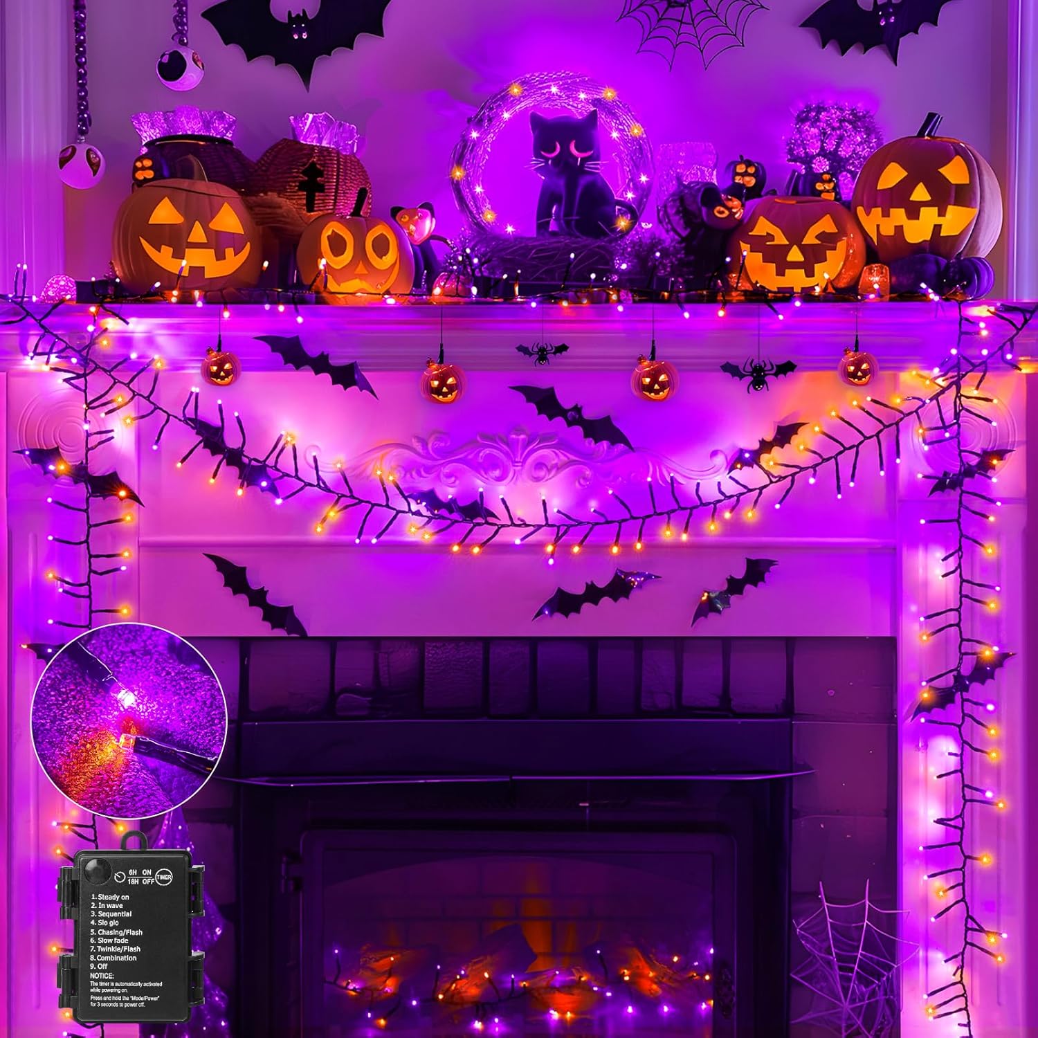 brightown-halloween-string-lights-10ft-120-led-battery-operated-orange-purple-wi image 1