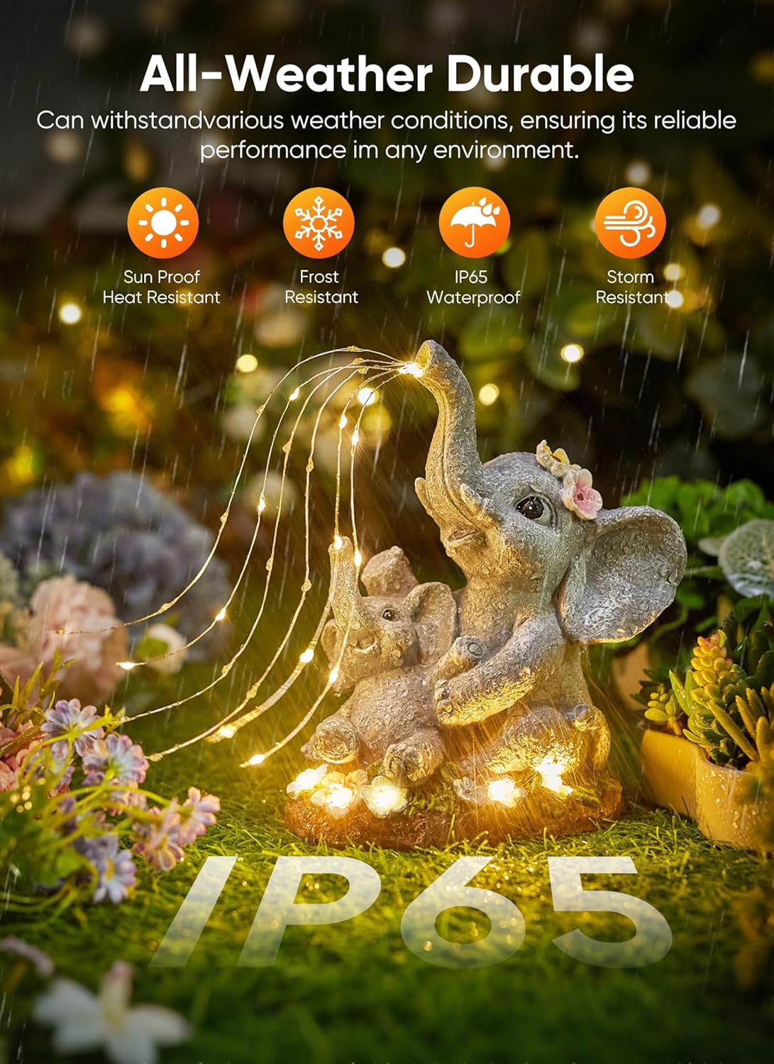 brightown-solar-powered-elephant-statue-with-diy-led-5-succulent-led-lights-for- image 5