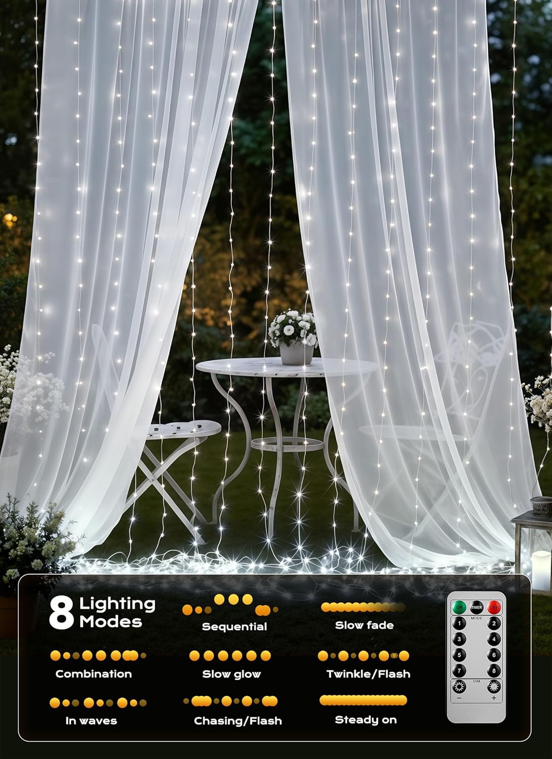 brightown-300-led-curtain-fairy-lights-9-8x9-8ft-usb-plug-in-with-remote-8-modes image 3