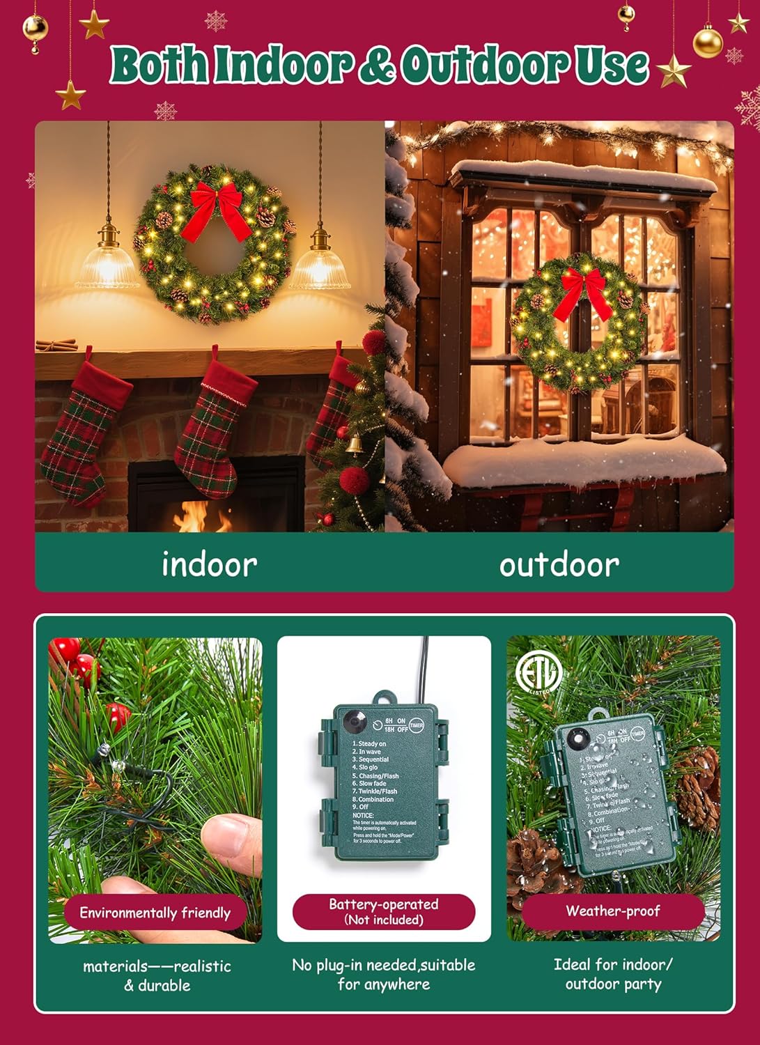 brightown-24-inch-pre-lit-christmas-wreath-for-front-door-ip44-battery-operated- image 3