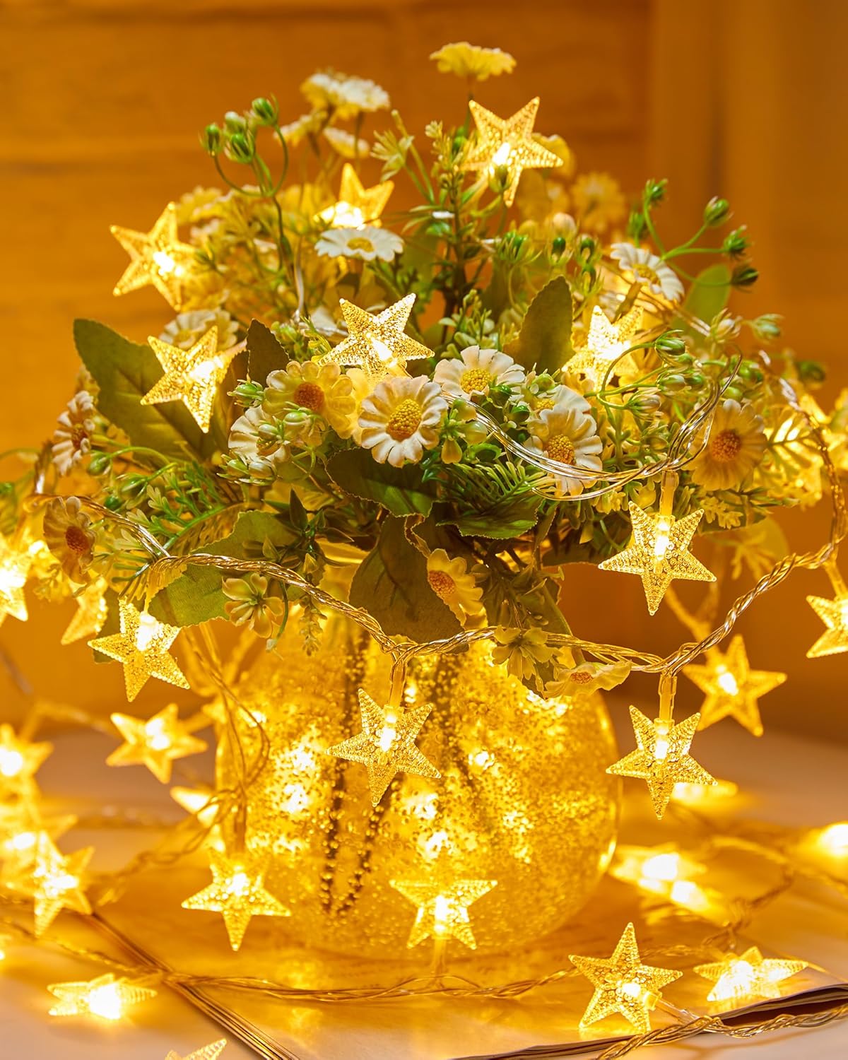 brightown-66ft-plug-in-200-led-warm-white-star-string-lights-with-remote-8-modes image 2
