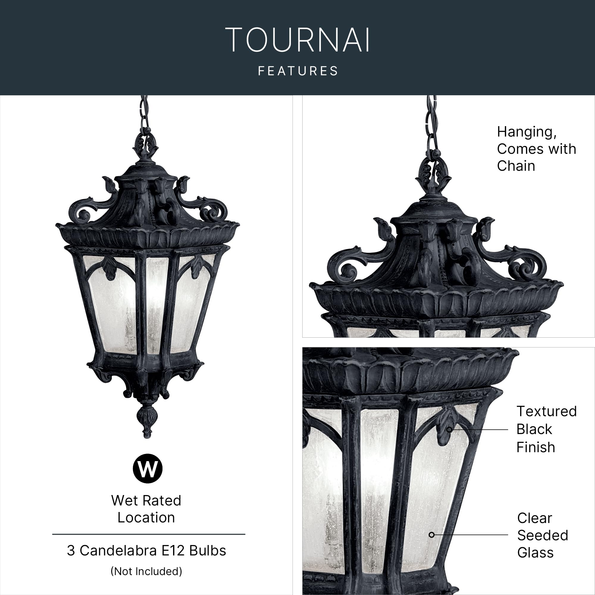 kichler-tournai-99-3-light-outdoor-pendant-clear-seeded-glass-textured-black-12- image 3