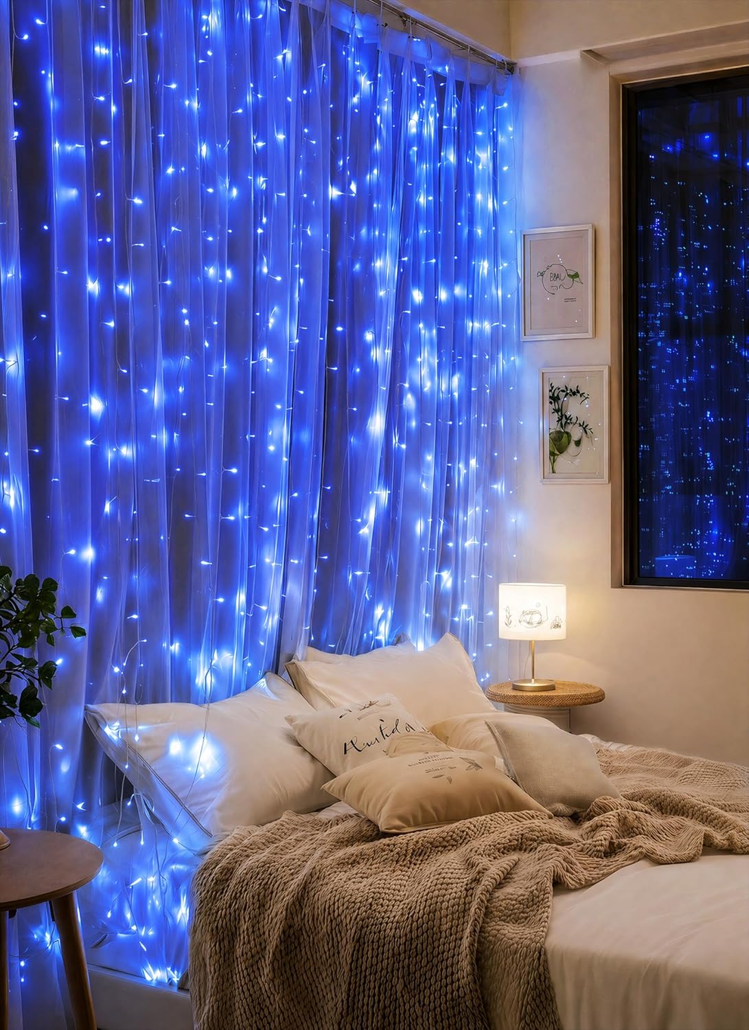 brightown-300-led-usb-curtain-lights-with-remote-9-8x9-8-ft-blue-8-modes-timer image 4