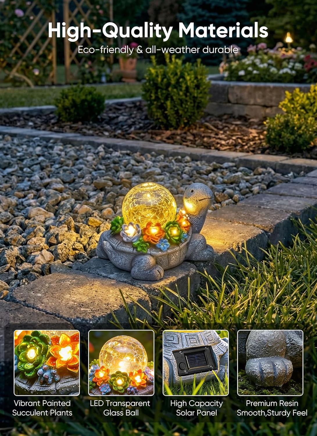 brightown-solar-powered-turtle-statue-with-5-succulent-led-lights image 3