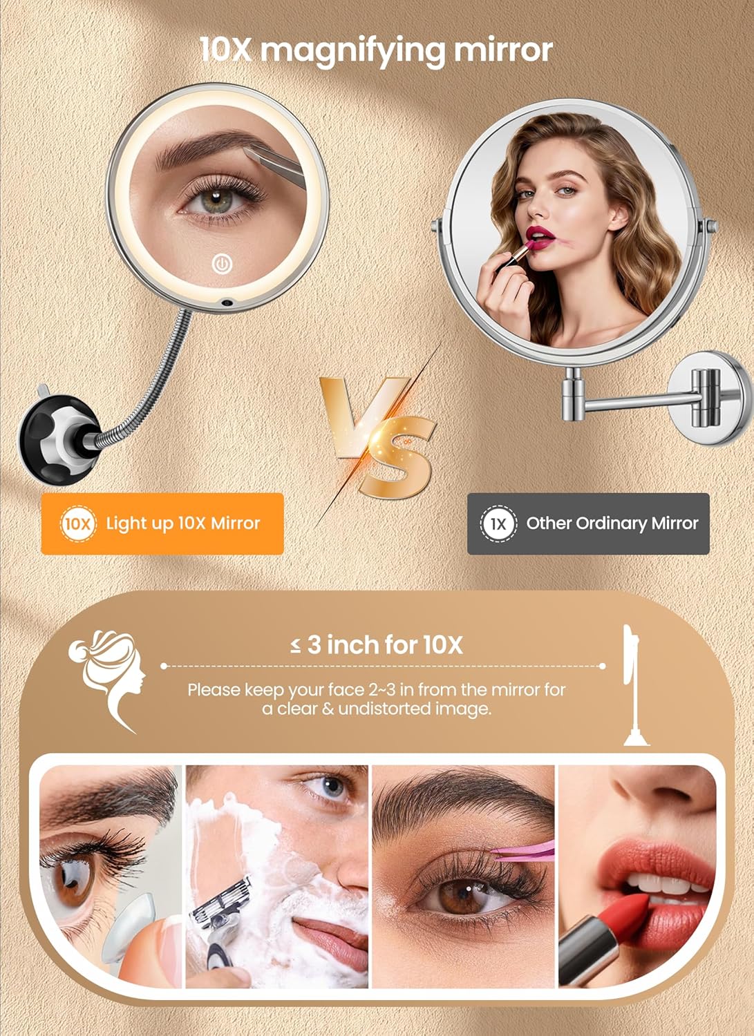 brightown-10x-flexible-gooseneck-battery-operated-makeup-mirror-with-lights-blac image 4