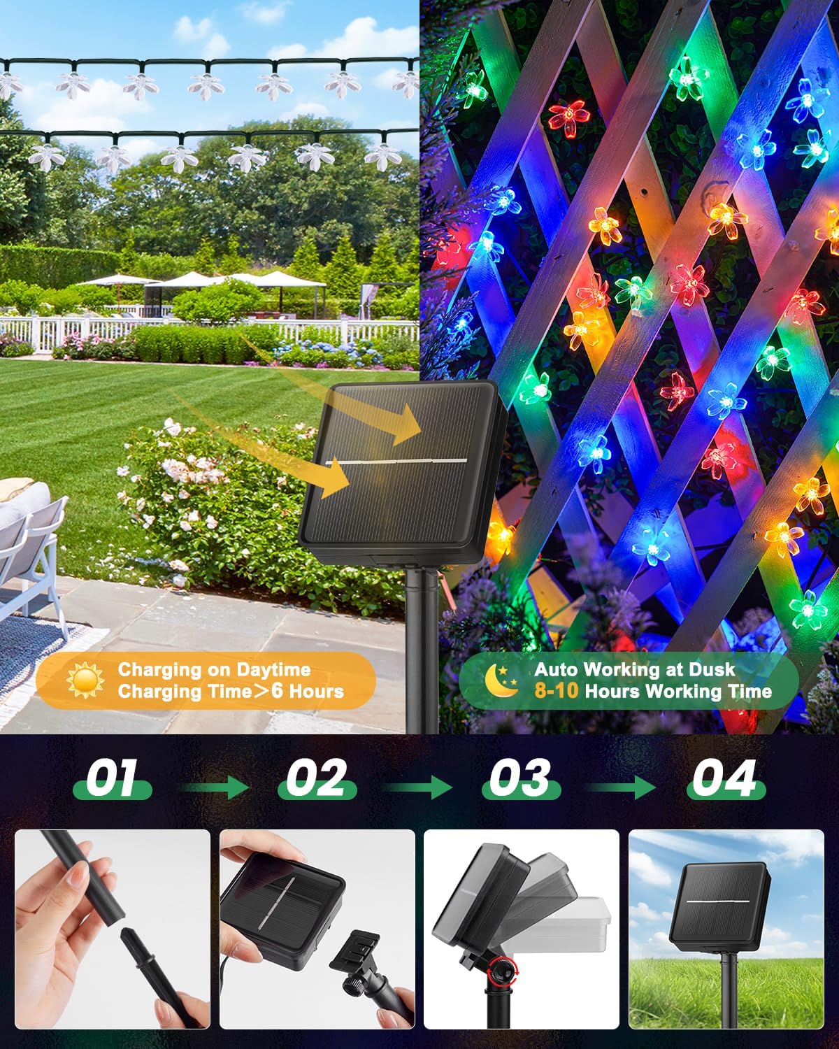 brightown-1-pack-60-led-cherry-blossom-solar-string-lights-for-garden-multicolor image 5