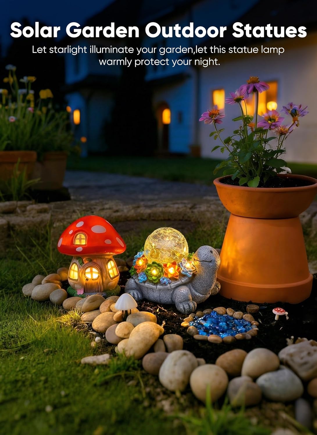 brightown-solar-powered-turtle-statue-with-5-succulent-led-lights image 2