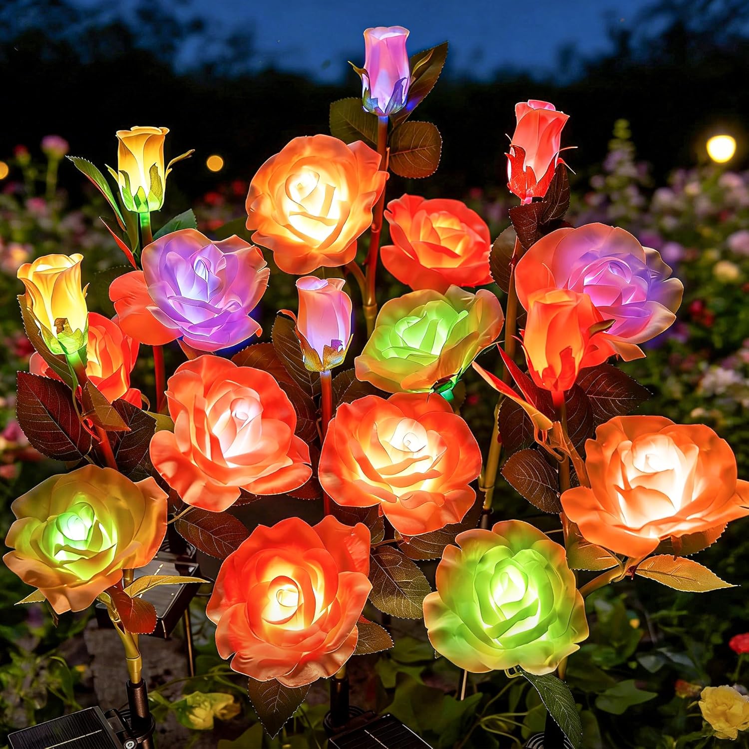 brightown-4-pack-solar-powered-realistic-rose-flower-garden-pathway-lights-7-col image 1