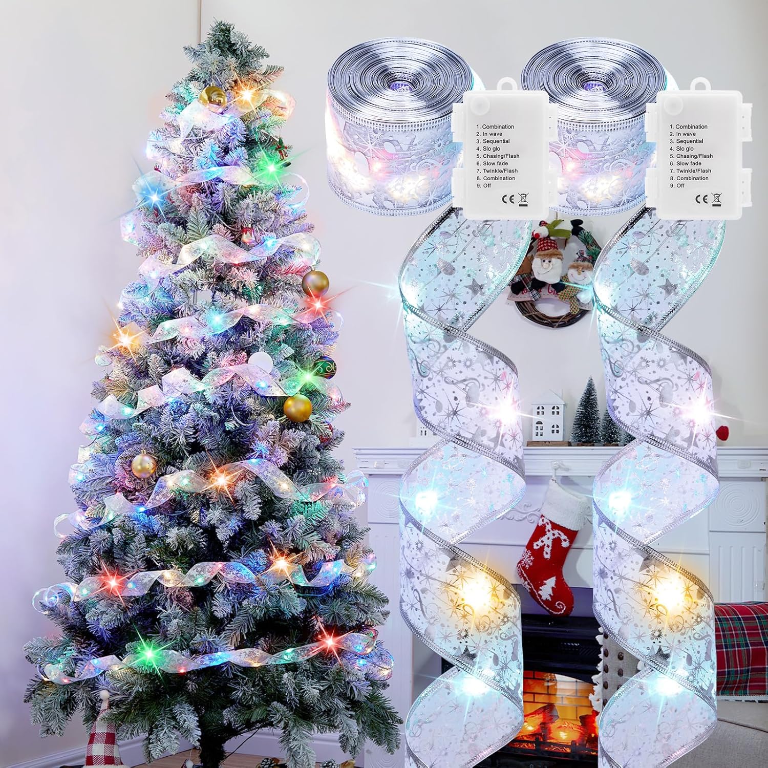 brightown-2-pack-33ft-100-led-battery-operated-christmas-tree-ribbon-lights-mult image 1