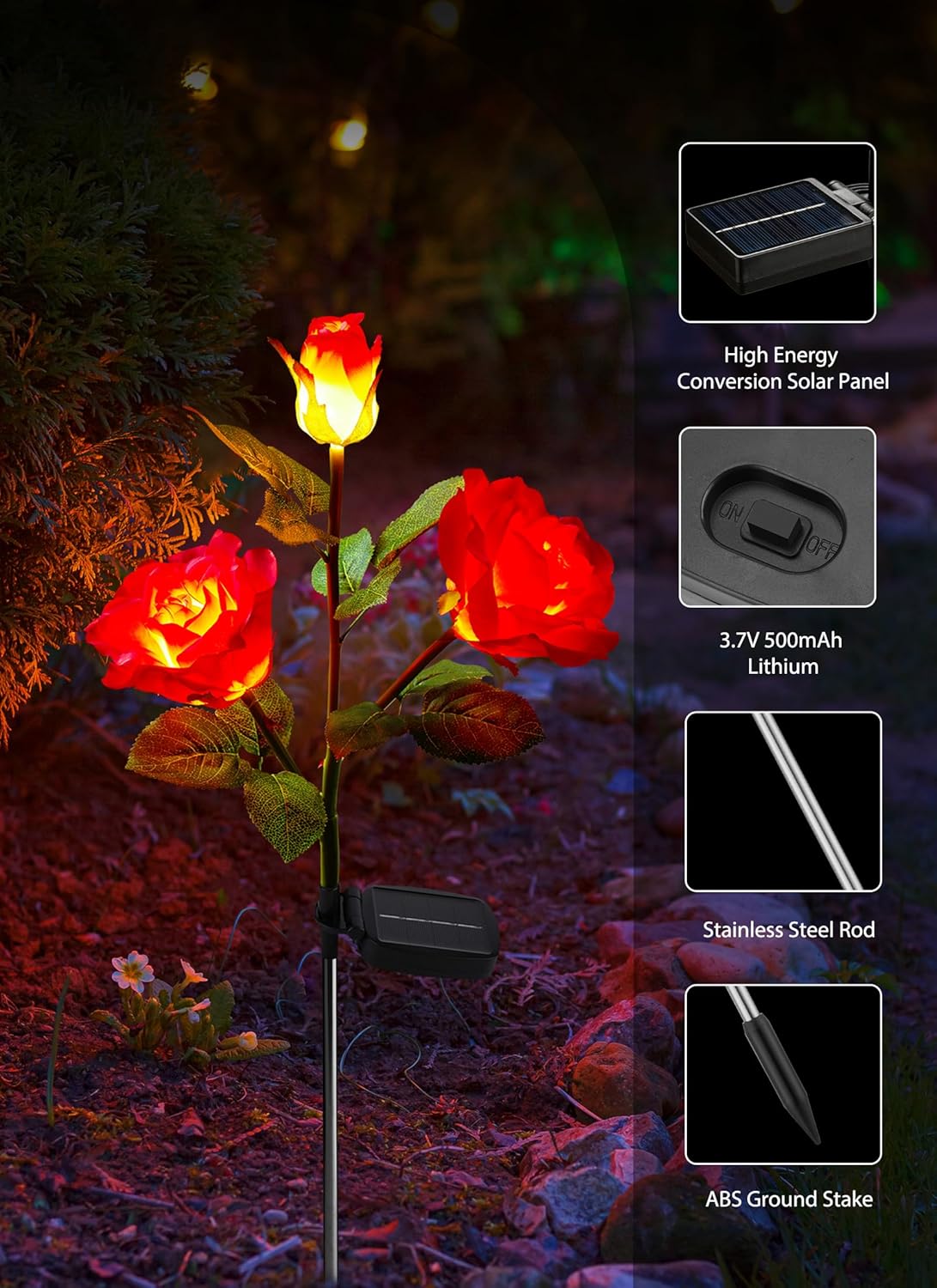 brightown-4-pack-realistic-rose-solar-garden-pathway-lights-waterproof-warm-whit image 4