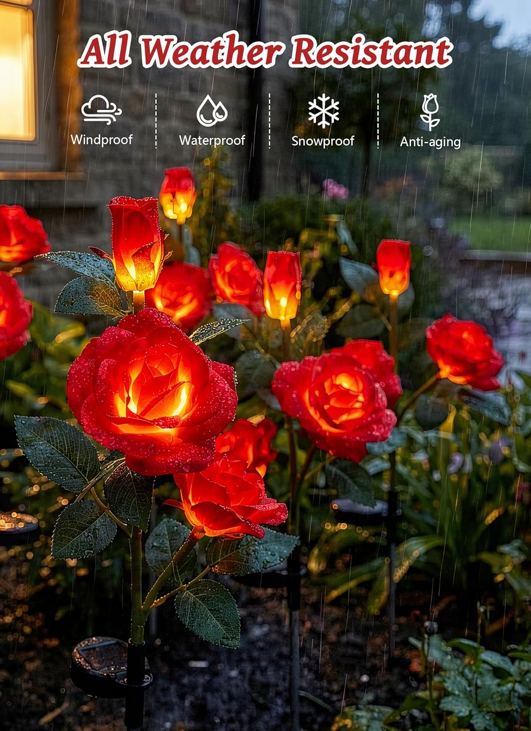 brightown-solar-powered-red-rose-garden-lights-4-pack-with-adjustable-stems-warm image 2
