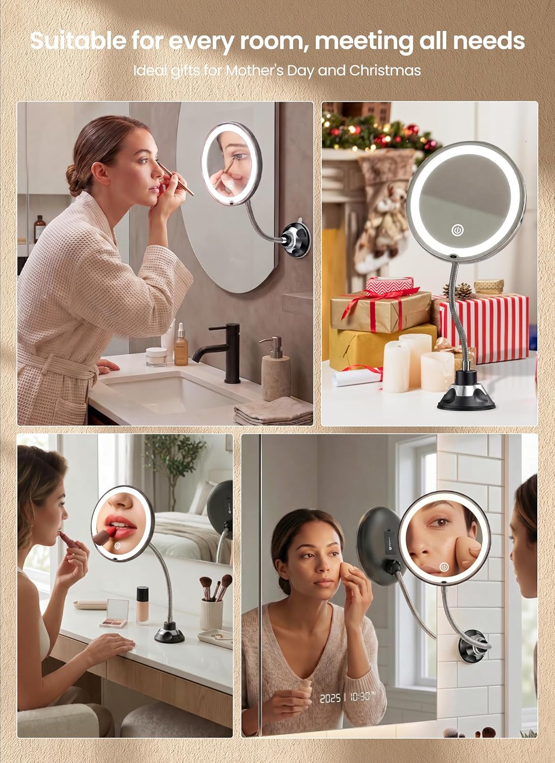 brightown-10x-flexible-gooseneck-battery-operated-makeup-mirror-with-lights-blac image 8