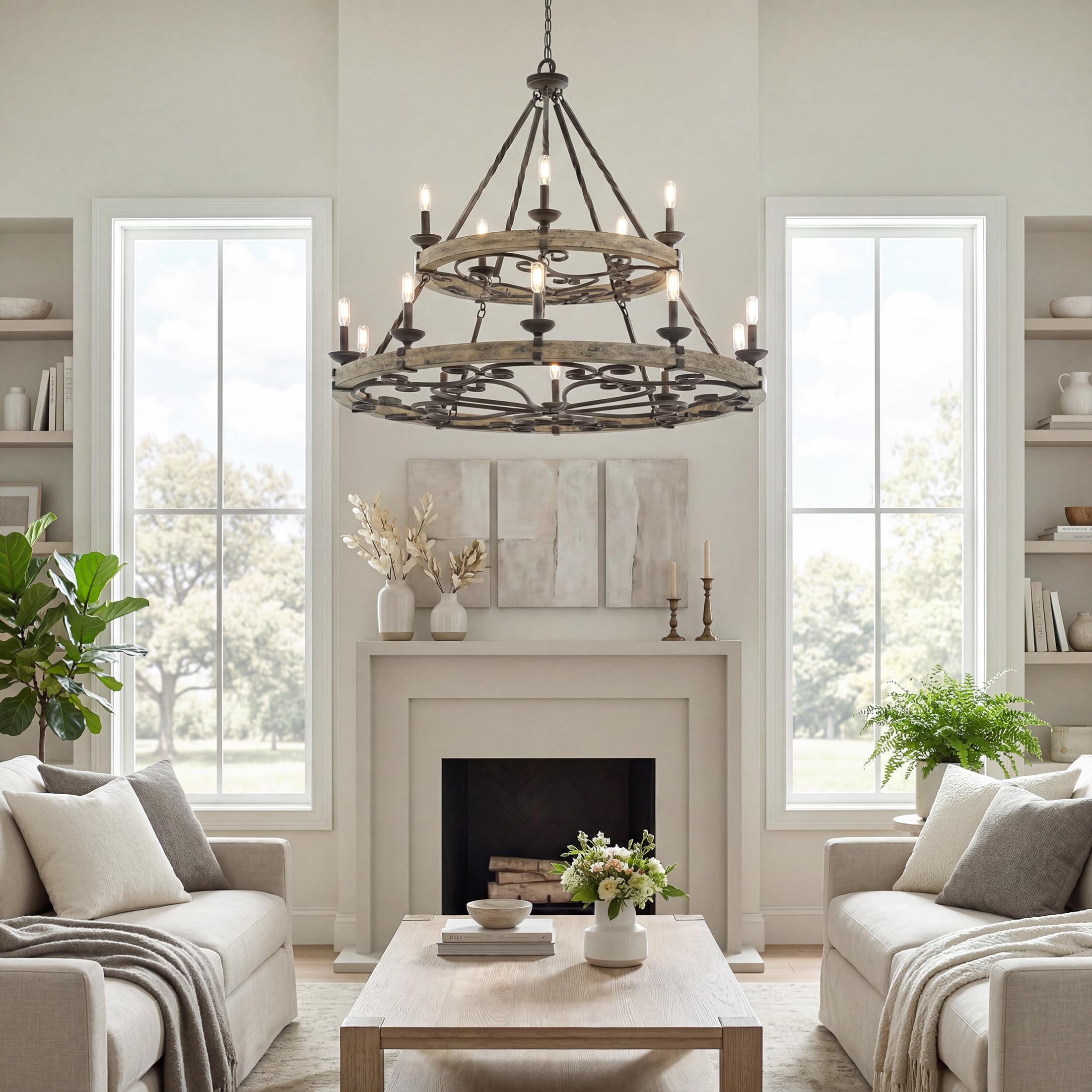 kichler-taulbee-15-light-2-tier-chandelier-weathered-zinc-weathered-grey-wood-ac image 6