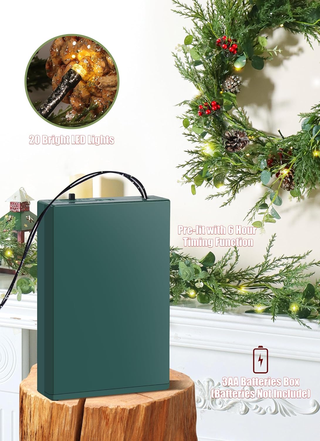 brightown-2-pack-6ft-battery-operated-pre-lit-christmas-garland-with-pine-cones- image 4