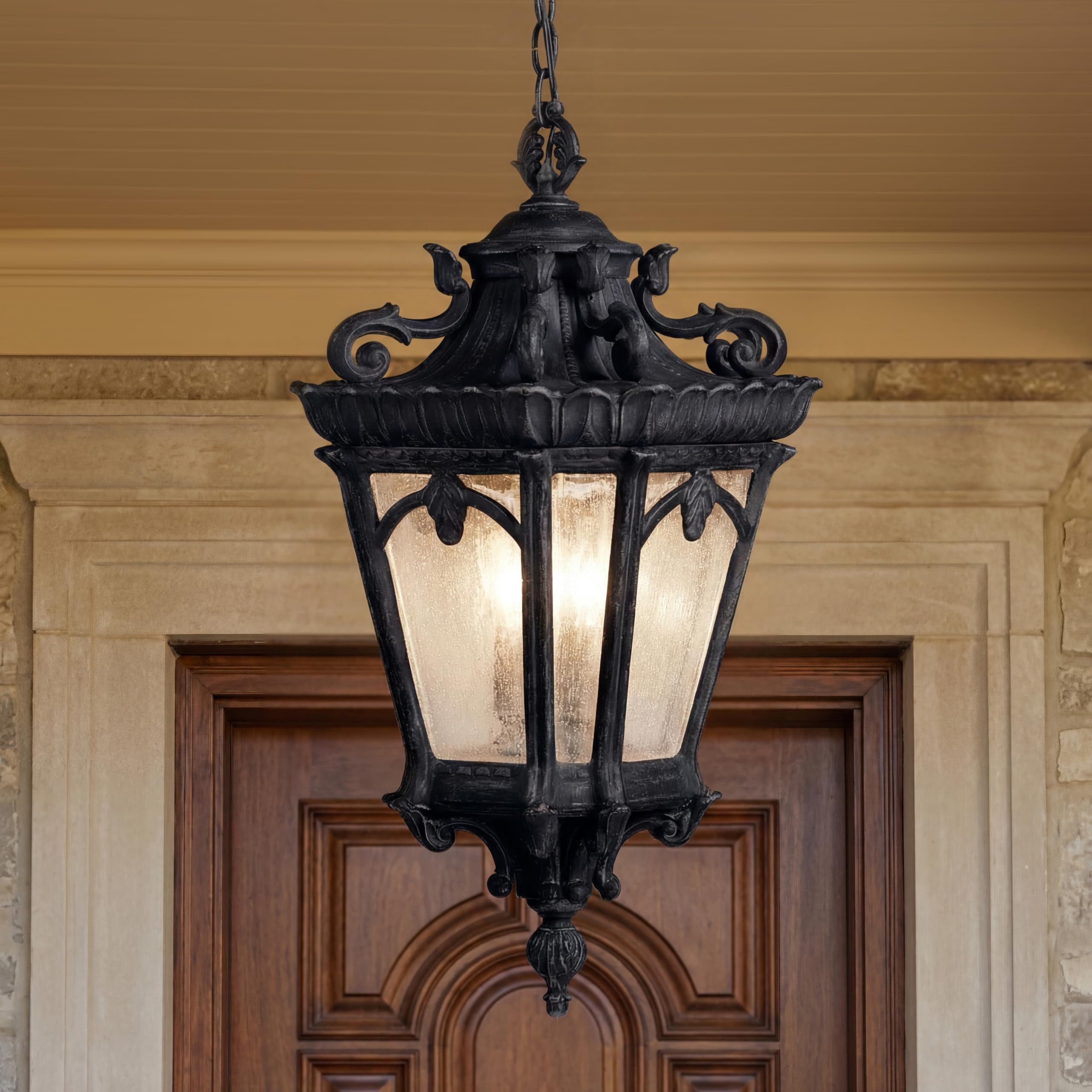 kichler-tournai-99-3-light-outdoor-pendant-clear-seeded-glass-textured-black-12- image 2