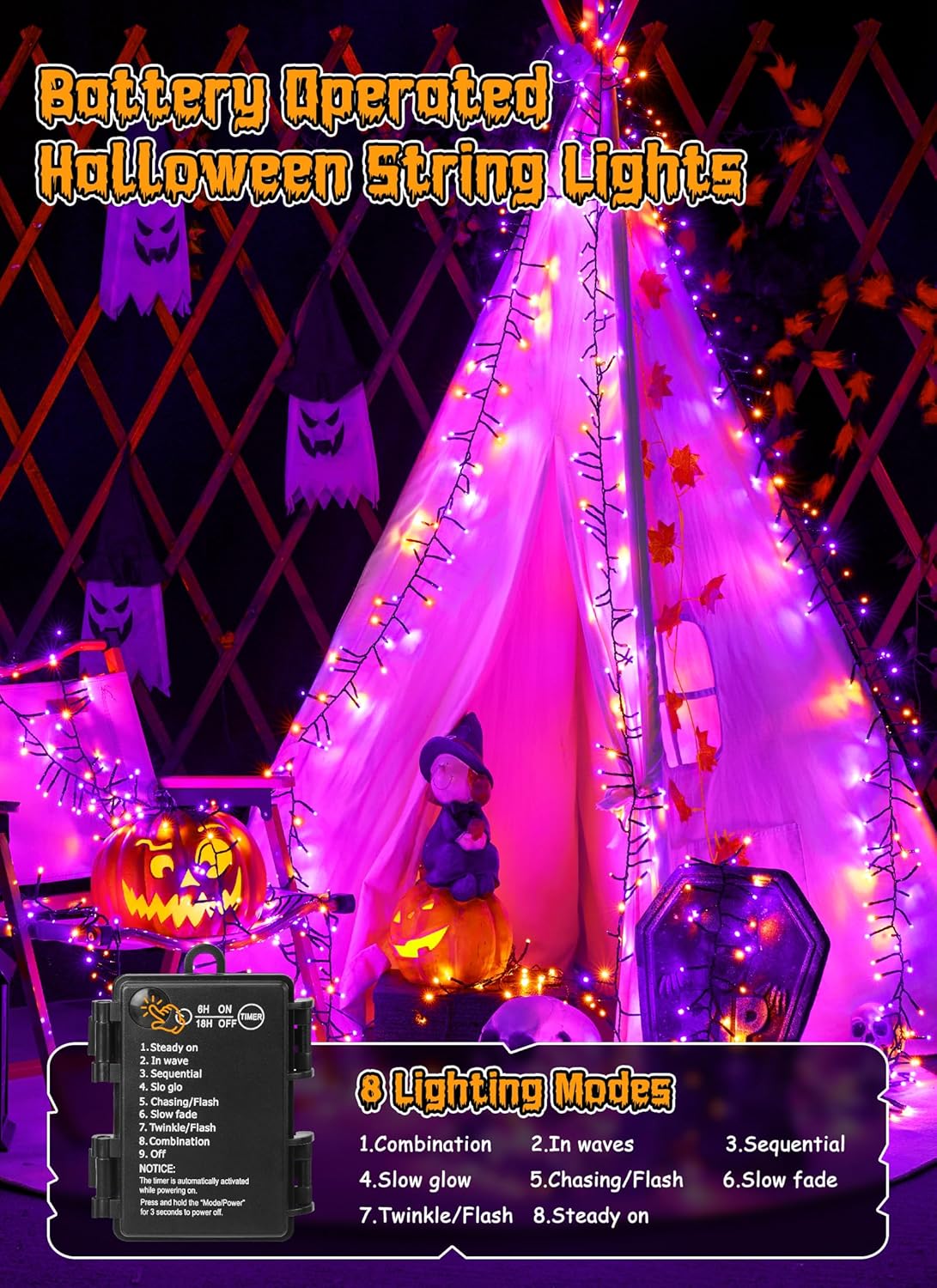 brightown-halloween-string-lights-10ft-120-led-battery-operated-orange-purple-wi image 3