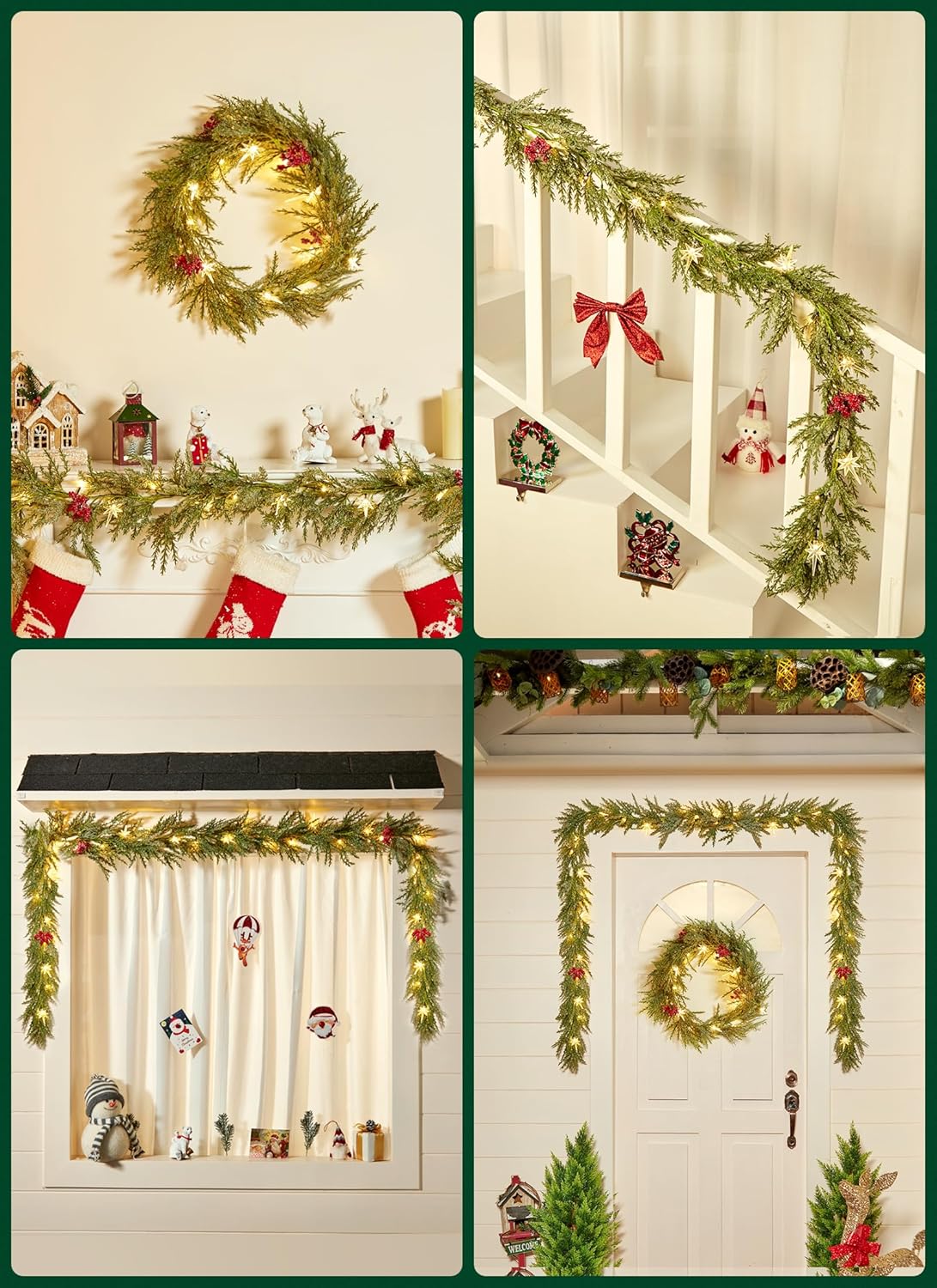 brightown-6ft-led-lighted-pine-leaves-garland-with-20-warm-white-lights-battery- image 3