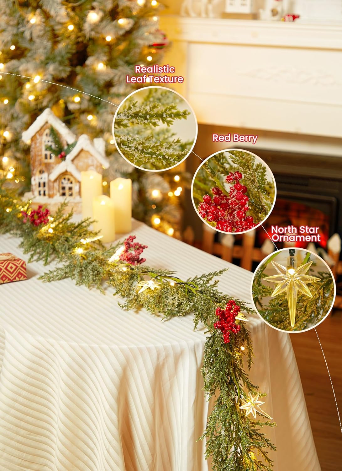 brightown-6ft-led-lighted-pine-leaves-garland-with-20-warm-white-lights-battery- image 4