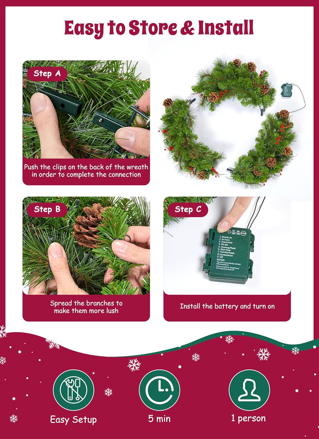 brightown-24-inch-pre-lit-christmas-wreath-for-front-door-ip44-battery-operated- image 6
