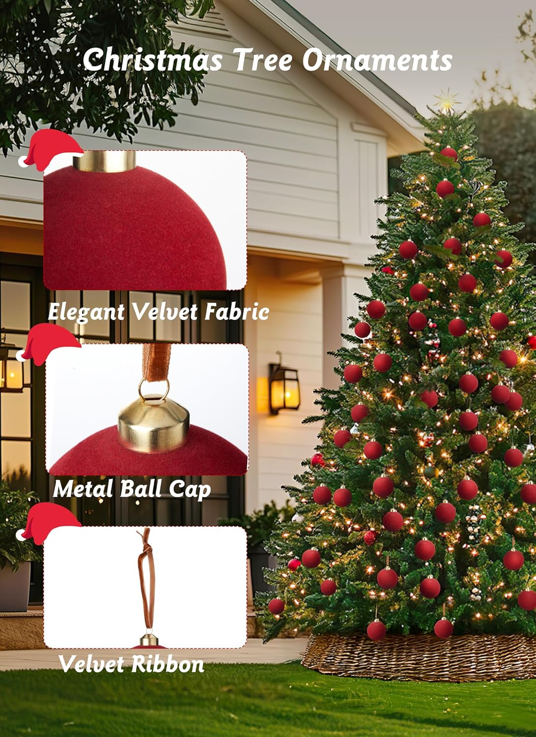 brightown-15-piece-3-15-inch-red-velvet-christmas-ornaments-shatterproof image 4