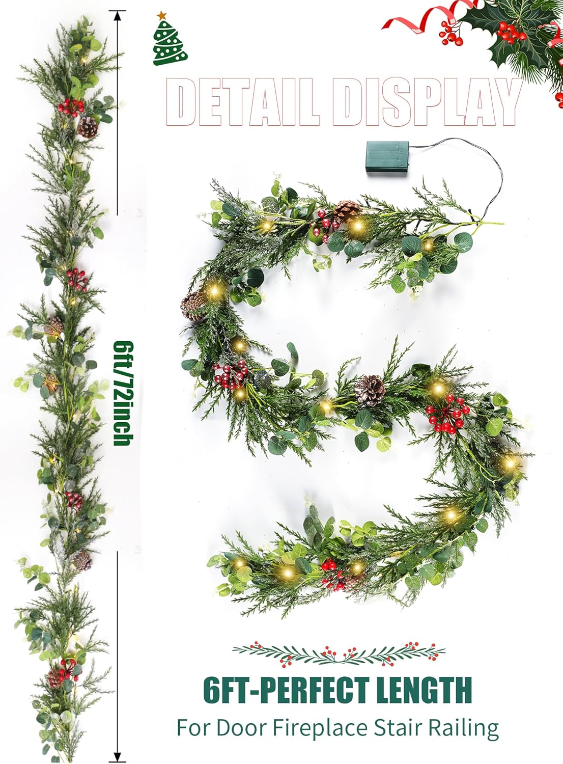 brightown-2-pack-6ft-battery-operated-pre-lit-christmas-garland-with-pine-cones- image 6